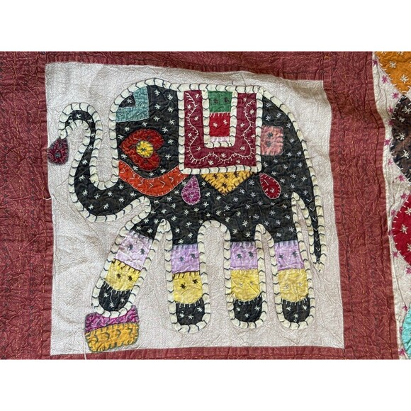 Vintage Handmade Indian Kantha quilt king size Elephant Patchwork Boho Bedspread - Picture 10 of 15